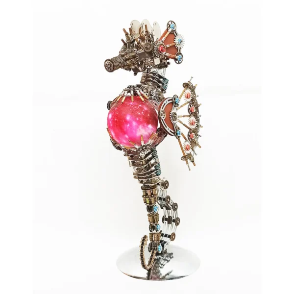 steampunk-seahorse-3d-metal-puzzle-planet-light-03-tail-articulation 2100PCS Steampunk Seahorse 3D Metal Puzzle Model Kit with Glowing Planet Light (Master Edition) - 3D Metal Model Kit View #2 Precision Laser Cut Assembly