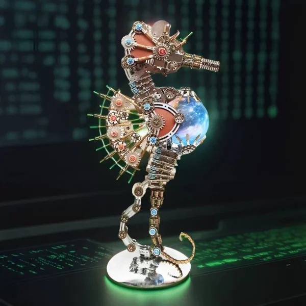 steampunk-seahorse-3d-metal-puzzle-planet-light-05-dimensions-scale 2100PCS Steampunk Seahorse 3D Metal Puzzle Model Kit with Glowing Planet Light (Master Edition) - 3D Metal Model Kit View #4 Precision Laser Cut Assembly